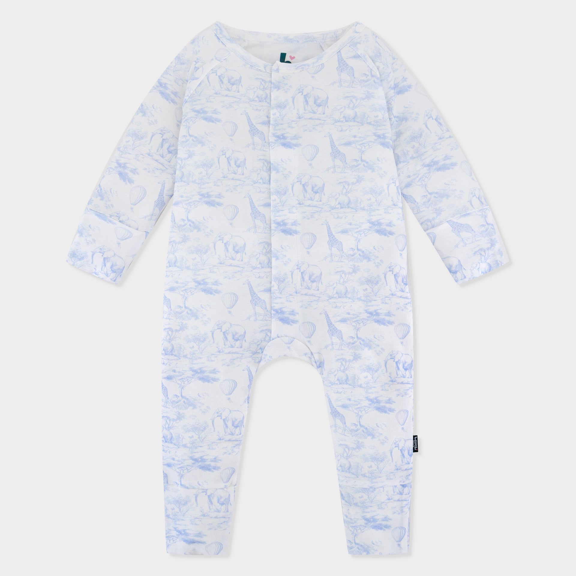 Bambi jungle overall - blue safari pattern baby romper